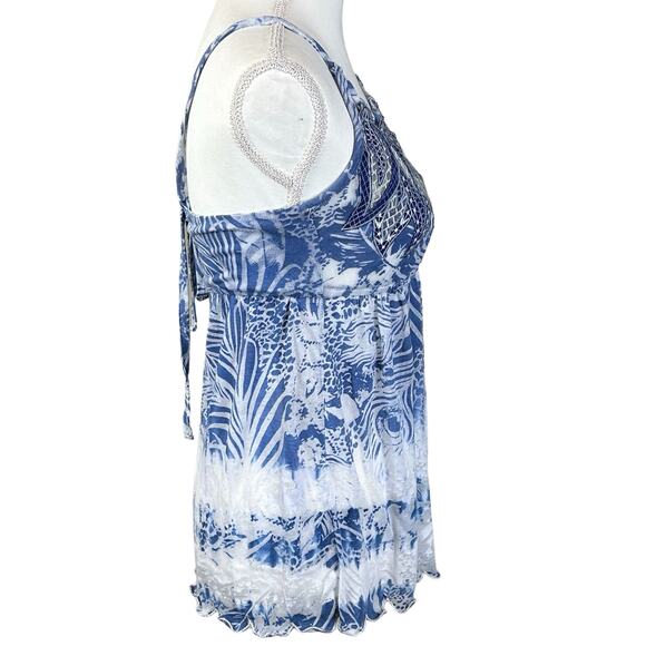 Miss Me Top Women Size Small Blue Burnout Gausy Embroidered Sheer Costal Blouse - Picture 4 of 13